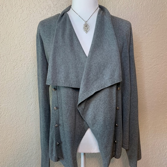 Chaps Sweaters - Chaps by Ralph Lauren Gray Open Front Military Style Cardigan Sweater